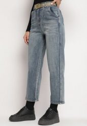 Jasnoniebieskie Klasyczne Jeansy Boyfriend z Bawełny z Paskiem i Wysokim Stanem Attelara. Niebieskie jeansy Born2be, m, bez wzorów, z bawełny, eleganckie, z podwyższonym stanem. W wyprzedaży za 127.49 zł.