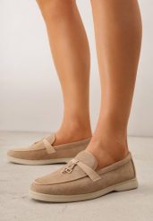 Ciemnobeżowe Eleganckie Mokasyny VICES z Imitacji Zamszu ze Skórzaną Wkładką Jaenith. Brązowe mokasyny Born2be, z aplikacjami, z jeansu. Za 89.99 zł.