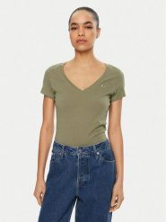 Tommy Jeans T-Shirt DW0DW20458 Zielony Slim Fit. Zielone t-shirty Tommy Jeans, xs, bez wzorów, z bawełny, bez kołnierzyka, bez ramiączek. Za 109.99 zł.