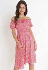 Czerwona Bawełniana Sukienka Hiszpanka w Kwiatki Rutani. Czerwone sukienki Born2be, na imprezę, l, bez wzorów, z bawełny, eleganckie, bez kołnierzyka, bez ramiączek, midi. W wyprzedaży za 48.99 zł.