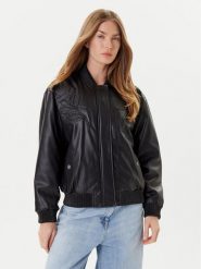 Guess Kurtka z imitacji skóry W5YL06 WE480 Czarny Regular Fit. Czarne kurtki Guess, xxl, z aplikacjami, ze skóry, bez kaptura. Za 649.99 zł.
