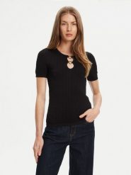Guess Bluzka W5YR16 Z3OV0 Czarny Regular Fit. Czarne bluzki Guess, m, z aplikacjami, z syntetyku, bez kołnierzyka, bez ramiączek. Za 399.99 zł.