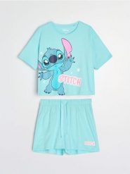 Bawełniana piżama dwuczęściowa z nadrukiem Stitch - zielony. Zielone piżamy Sinsay, l, bez wzorów, z bawełny, bez kołnierzyka, bez ramiączek. Za 39.99 zł.