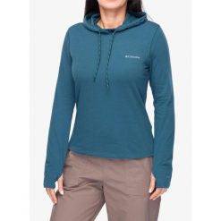 Bluza z kapturem damska Columbia EU Sun Trek LS Hoodie. Niebieskie bluzy Columbia, bez wzorów, sportowe, bez ramiączek, z kapturem. Za 209.99 zł.