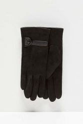 Rękawiczki z imitacji zamszu. Czarne rękawiczki MOODO, bez wzorów, z poliesteru. W wyprzedaży za 24.99 zł.