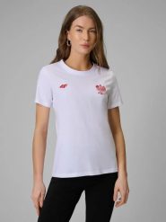 Koszulka kibica damska 4F 4FRMM00TTSHF2950. Białe t-shirty sportowe 4f, s, bez wzorów, z bawełny, bez ramiączek, trekkingowe. Za 49.99 zł.