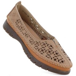 Skórzane półbuty damskie ażurowe brązowe Sergio Leone SP006. Brązowe półbuty wsuwane Sergio Leone, w ażurowe wzory, ze skóry, bez obcasa. Za 229.99 zł.