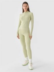 4F Legginsy bezszwowe w prążki damskie - oliwkowe/khaki M/L. Brązowe legginsy 4f, bez wzorów, z dzianiny, sportowe. W wyprzedaży za 59.99 zł.
