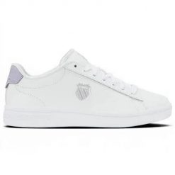 Buty do chodzenia damskie K-Swiss Court Shield II. Białe buty treningowe K-SWISS, bez wzorów, z materiału, bez zapięcia, trekkingowe. Za 319.00 zł.