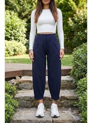 SOULSHAE Spodnie w kolorze granatowym rozmiar: 4XL. Niebieskie spodnie materiałowe SOULSHAE, bez wzorów, z materiału, z podwyższonym stanem. Za 104.95 zł.