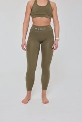 Legginsy Infinite z wysokim stanem - khaki. Zielone legginsy OOSC, bez wzorów, z materiału, sportowe, długie. Za 245.99 zł.