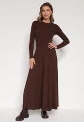 Brązowa Bawełniana Sukienka o Rozkloszowanym Kroju Tuselenea. Brązowe sukienki Born2be, na co dzień, l, bez wzorów, z bawełny, eleganckie, bez kołnierzyka, bez ramiączek, maxi, rozkloszowane. Za 159.99 zł.