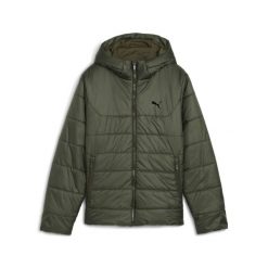 Młodzieżowa kurtka ocieplana Essentials z kapturem PUMA Dark Olive Green. Zielona kurtki do biegania Puma, m, bez wzorów, z kapturem, do biegania. Za 299.00 zł.