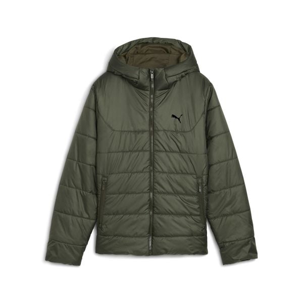Młodzieżowa kurtka ocieplana Essentials z kapturem PUMA. Zielona kurtki do biegania Puma, m, bez wzorów, z kapturem, do biegania. Za 299.00 zł.