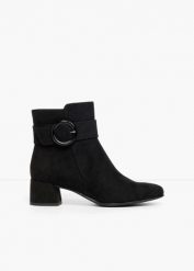 Botki Marco Tozzi z klamrą. Czarne botki bonprix, bez wzorów, bez obcasa, bez zapięcia. Za 249.99 zł.