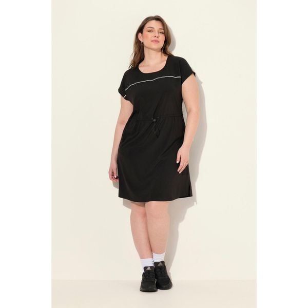 Damskie Sukienka outdoorowa szybkoschnąca okrągły dekolt bez rękawów. Czarne sukienki Ulla Popken, plus size, bez wzorów, z materiału, sportowe, bez kołnierzyka, plus size, bez ramiączek, sportowe. W wyprzedaży za 209.99 zł.
