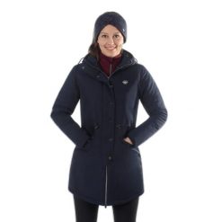 Parka dla kobiet QHP Linde. Niebieskie płaszcze QHP, na zimę, m, bez wzorów, z poliesteru, eleganckie, bez kaptura. Za 509.00 zł.