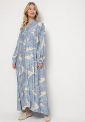 Jasnoniebieska Wiskozowa Sukienka o Rozkloszowanym Kroju w Liście Rivvesa. Niebieskie sukienki Born2be, na co dzień, m, bez wzorów, z wiskozy, eleganckie, bez kołnierzyka, bez ramiączek, maxi, proste. W wyprzedaży za 110.49 zł.