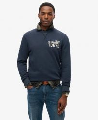 Superdry Bluza Workwear Applique z bawełny – ECLIPSE NAVY. Niebieskie bluzy Superdry, s, z aplikacjami, z bawełny, bez kaptura. Za 291.35 zł.