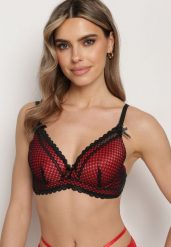 Czarno-Czerwony Biustonosz Full Cup z Delikatnymi Kokardkami Timaqela. Czarne biustonosze Born2be, bez wzorów. Za 39.99 zł.