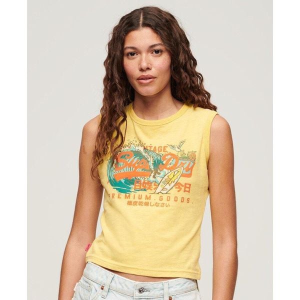 Koszulka bez rękawów Slim LA Vintage Logo Graphic od SUPERDRY. Żółte bielizna termoaktywna damska Superdry, bez wzorów, bez ramiączek. W wyprzedaży za 121.05 zł.