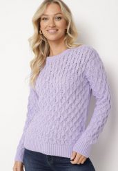 Fioletowy Sweter z Ozdobnym Tłoczeniem Attenja. Fioletowe swetry Born2be, m, bez wzorów, z jeansu, biznesowe, bez ramiączek. W wyprzedaży za 101.99 zł.