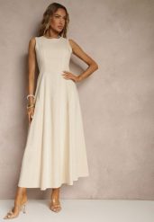 Jasnobeżowa Sukienka z Wiskozą o Rozkloszowanym Kroju Bez Rękawów Barneria. Brązowe sukienki Renee, na co dzień, m, bez wzorów, z bawełny, eleganckie, bez kołnierzyka, bez ramiączek, maxi, kopertowe. W wyprzedaży za 127.99 zł.