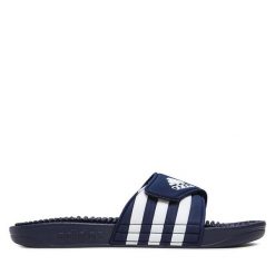Klapki adidas. Niebieskie klapki adidas, bez wzorów, sportowe, bez obcasa, bez zapięcia. Za 139.99 zł.