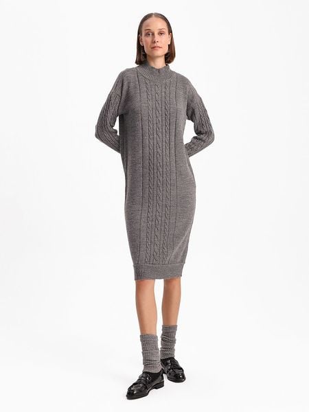 BGN Sukienka dzianinowa w kolorze szarym rozmiar: 36. Szare sukienki BGN, na co dzień, bez wzorów, z dzianiny, bez kołnierzyka, bez ramiączek, midi, proste. Za 135.81 zł.