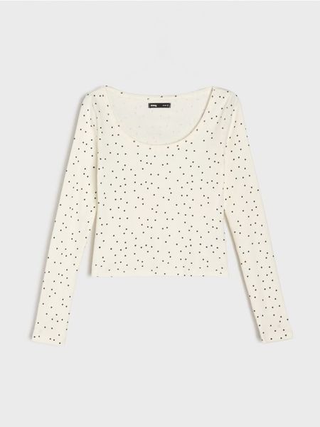 Bawełniana bluzka z długim rękawem - wielobarwny. Bluzki Sinsay, l, bez wzorów, z bawełny, bez kołnierzyka, bez ramiączek. Za 19.99 zł.