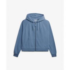 Damska bluza z kapturem zapinana na zamek Superdry Studios. Niebieskie bluzy Superdry, bez wzorów, bez ramiączek, z kapturem. Za 348.85 zł.