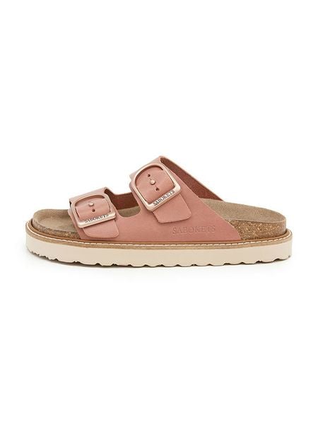 SABOKETS Skórzane klapki w kolorze jasnoróżowym rozmiar: 41. Różowe klapki SABOKETS, bez wzorów, klasyczne, z otwartym noskiem, bez obcasa, bez zapięcia. Za 162.87 zł.