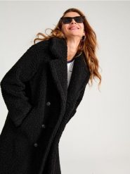 Płaszcz teddy - czarny. Czarne płaszcze Sinsay, l, bez wzorów, bez kaptura. Za 139.99 zł.
