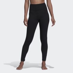 Legginsy z wysokim stanem damskie adidas YOGA ESSENTIALS. Czarne legginsy adidas, bez wzorów, z materiału, sportowe. Za 229.00 zł.