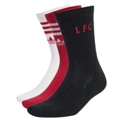 Skarpety Liverpool FC, 3 pary. Czarne skarpetki adidas, bez wzorów, z bawełny. Za 89.95 zł.