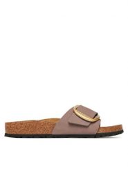 Birkenstock Klapki Madrid Big Buckle 1030517 Różowy. Czerwone klapki Birkenstock, bez wzorów, z nubiku, bez obcasa, bez zapięcia. Za 539.99 zł.
