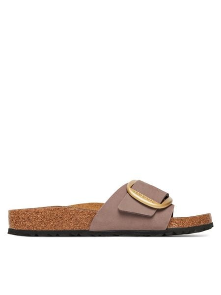 Birkenstock Klapki Madrid Big Buckle 1030517 Różowy. Czerwone klapki Birkenstock, bez wzorów, z nubiku, bez obcasa, bez zapięcia. Za 539.99 zł.