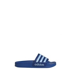 Klapki Adilette Shower. Niebieskie klapki adidas, bez wzorów, sportowe, bez obcasa, bez zapięcia. Za 119.00 zł.