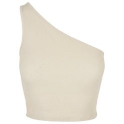 Damski krótki tank top Urban Classics Asymmetric GT. Brązowe topy Urban Classics, bez wzorów, z asymetrycznym kołnierzem, bez ramiączek. Za 90.00 zł.