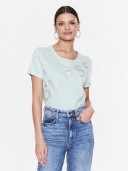 Guess T-Shirt Benita W3RI27 JA914 Zielony Regular Fit. Zielone t-shirty Guess, s, z aplikacjami, z bawełny, bez kołnierzyka, bez ramiączek. Za 239.99 zł.