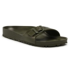 Klapki Birkenstock. Zielone klapki Birkenstock, bez wzorów, bez obcasa, bez zapięcia. Za 219.99 zł.