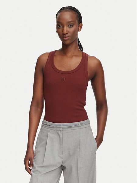 HUGO Top Datamia 50514489 Brązowy Slim Fit. Brązowe topy Hugo, xs, bez wzorów, z bawełny, bez kołnierzyka, bez ramiączek. Za 173.99 zł.