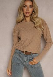Ciemnobeżowy Sweter z Modalem i Wiskozą Ozdobiony Tłoczeniem Liliti. Brązowe swetry Renee, m, z aplikacjami, z jeansu, casualowe, bez ramiączek. W wyprzedaży za 63.99 zł.