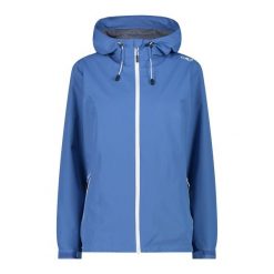 Damska kurtka wodoodporna CMP. Niebieskie kurtki przeciwdeszczowe CMP, bez wzorów, bez kaptura, trekkingowe. W wyprzedaży za 321.15 zł.