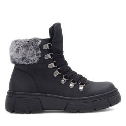 Trapery Go Soft. Czarne traperki GO SOFT, bez wzorów, bez obcasa, bez zapięcia. Za 89.99 zł.