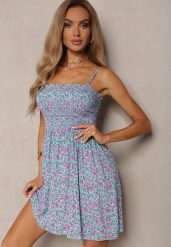 Niebieska Sukienka z Bawełny na Cienkich Ramiączkach z Gumką w Talii Tessinia. Niebieskie sukienki Renee, na co dzień, m, bez wzorów, z bawełny, eleganckie, bez kołnierzyka, bez ramiączek, mini. W wyprzedaży za 20.99 zł.
