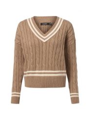 Lauren Ralph Lauren Sweter damski Kobiety Bawełna beżowy|szary jednolity, M. Brązowe swetry Lauren Ralph Lauren, m, bez wzorów, z bawełny, eleganckie, bez ramiączek. Za 839.95 zł.
