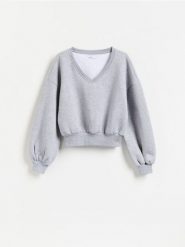 Bluza z bawełną - jasnoszary. Szare bluzy Reserved, l, bez wzorów, z bawełny, bez ramiączek, bez kaptura. Za 109.99 zł.