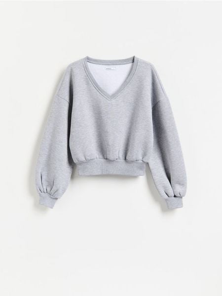 Bluza z bawełną - jasnoszary. Szare bluzy Reserved, l, bez wzorów, z bawełny, bez ramiączek, bez kaptura. Za 109.99 zł.