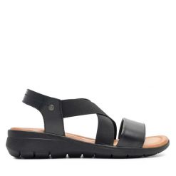 Sandały Go Soft. Czarne sandały GO SOFT, bez wzorów, bez obcasa, na płaskiej podeszwie, bez zapięcia. Za 149.99 zł.